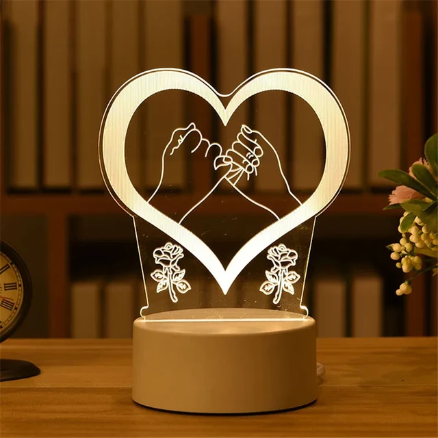 Plume Lampe de Table Chambre Led Night Light Ins Fille Coeur Lampe de  chevet Moderne Décoration de Mariage Petite Lanterne Festive Cadeau