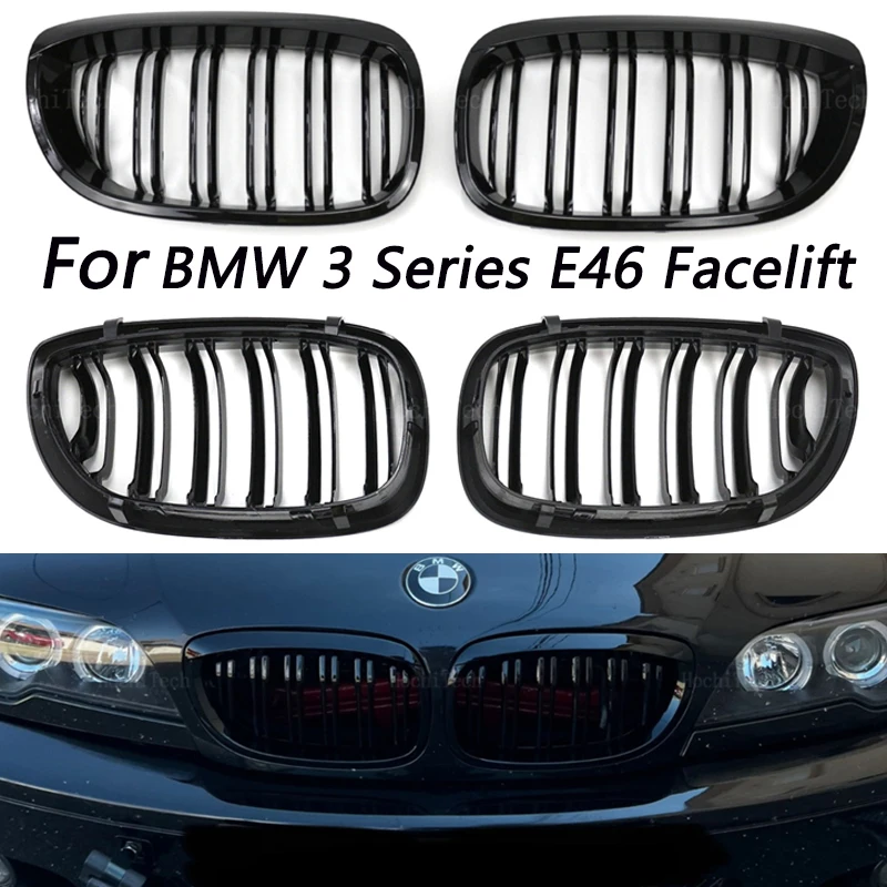 

Car Kidney Grill Front Bumper 2 Slat Line Gloss Black Racing Grill for BMW E46 Coupe Cabrio 325Ci 330Ci LCI 2door 2003-2006