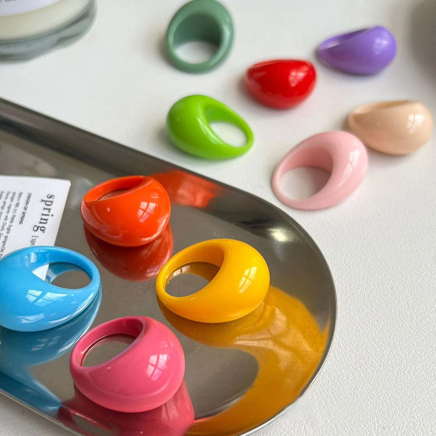 2024 New Colorful Clear Resin Oval Rings Acrylic Water Droplets Shape for Women Girls Travel Summer Jewelry 1