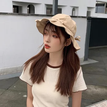 New Cute Fisherman's Hat Summer Solid Color Women's Korean Versatile Japanese Sun Hat Sunshade Sweet Cute Bow Hat Trend Gifts 2