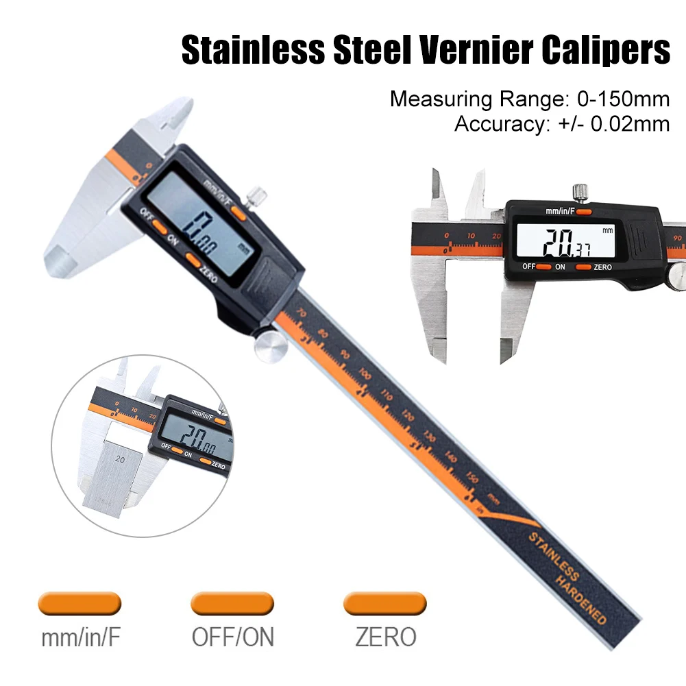 

0-150mm Digital Caliper Electronic Stainless Steel Calipers Vernier Measuring Tools Carpentry Tool Ruler With Large LCD Screen