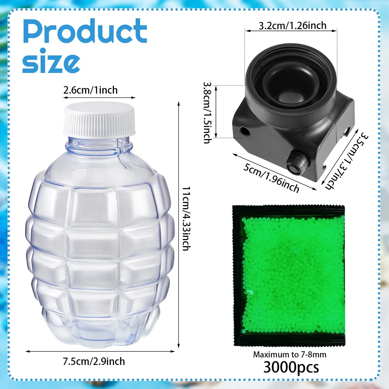 Gel Ball Accessories Gel Ball Parts Tool Gel Balls Beads Pineapple Bottle Bottle Holder 7-8mm for Splatter Toy Blasters Outdoor Game