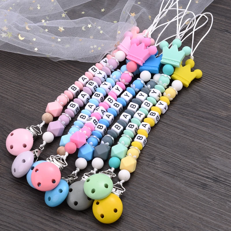 Baby Personalized Name Pacifier Clips Silicone Pacifier Chains Handmade Toddler Teether Teething Chain Nipple Clip Chew Toys 5