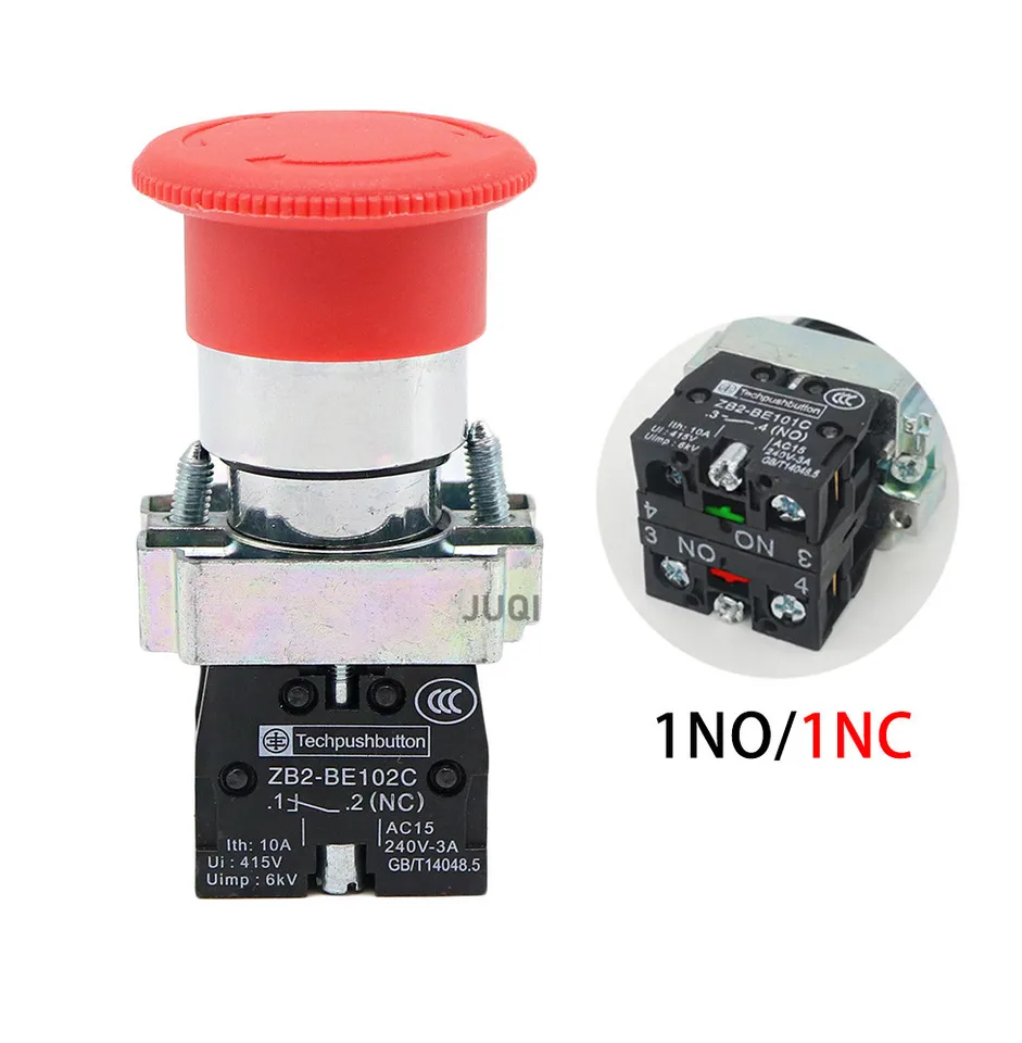 Bouton D'arrêt D'urgence Champignon Rouge 22mm NC (Normalement Fermé) - Pour Panneaux Machines, Neuf