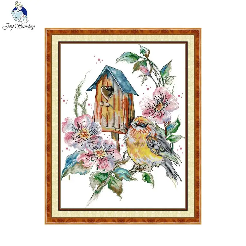 Freude Sonntag Kreuz stich Vogelnest Kranz HD-Muster Aida 16/14/11ct gezählt gedruckt Canva DIY Stickerei Kit Raum dekoration – Detail 3