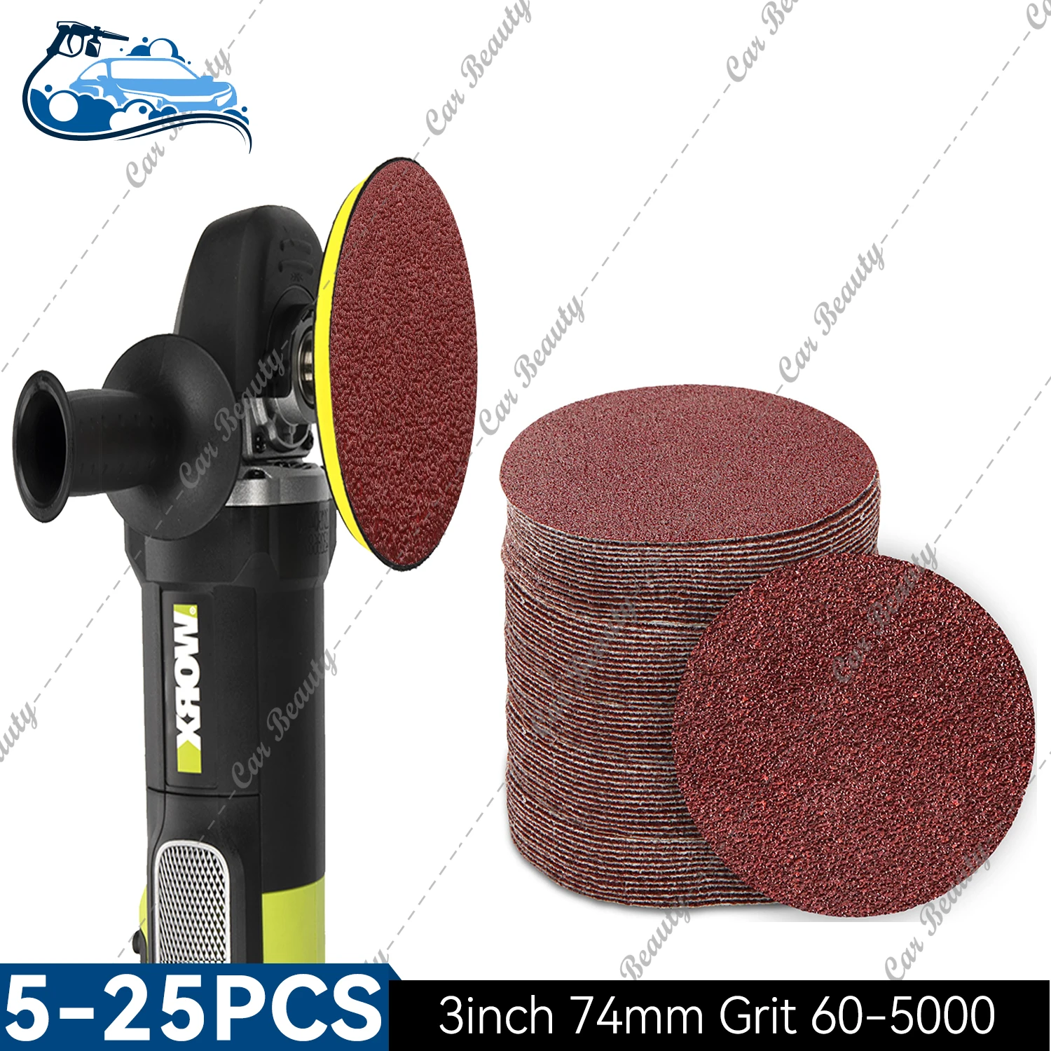 74mm 3inch Hook and Loop Sanding Paper Polishing Wood Furniture Car Headlight Restoration Plastic Stone Jade Glass Metal sanding discs,sandpaper set,polish sand paper
