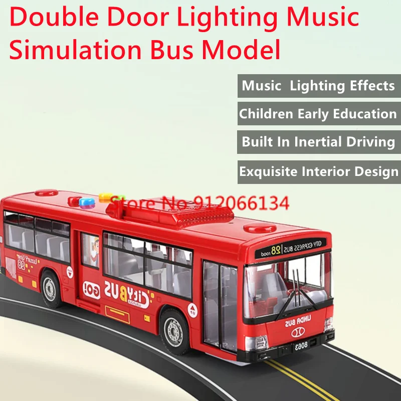 

28CM Large Double Door Simulation City Bus Model Enriching Early Education Cool Lighting Inertial Drive Imitate Bus Car Boy Toy