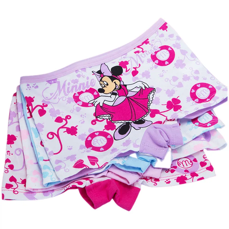 Girls Children Underwear 4pcs/Lot Girl Cute Printing Briefs Minnie Underpants 95% Cotton Floral Size 3-10T