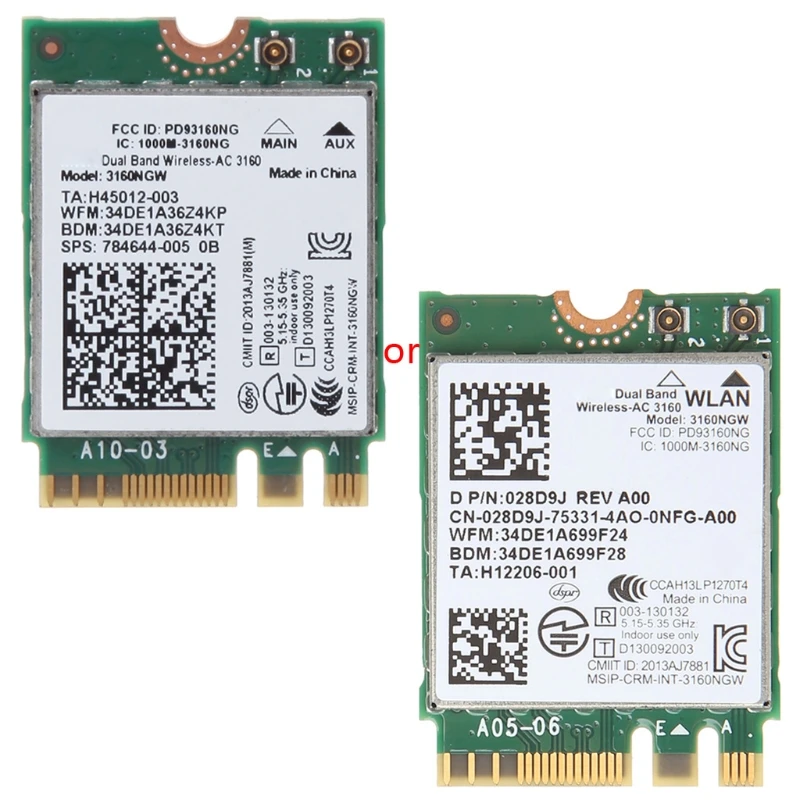 Intel Wireless-tarjeta Wifi para DELL AC 3160 3160NGW de doble banda, Bluetooth 4,0 NGFF