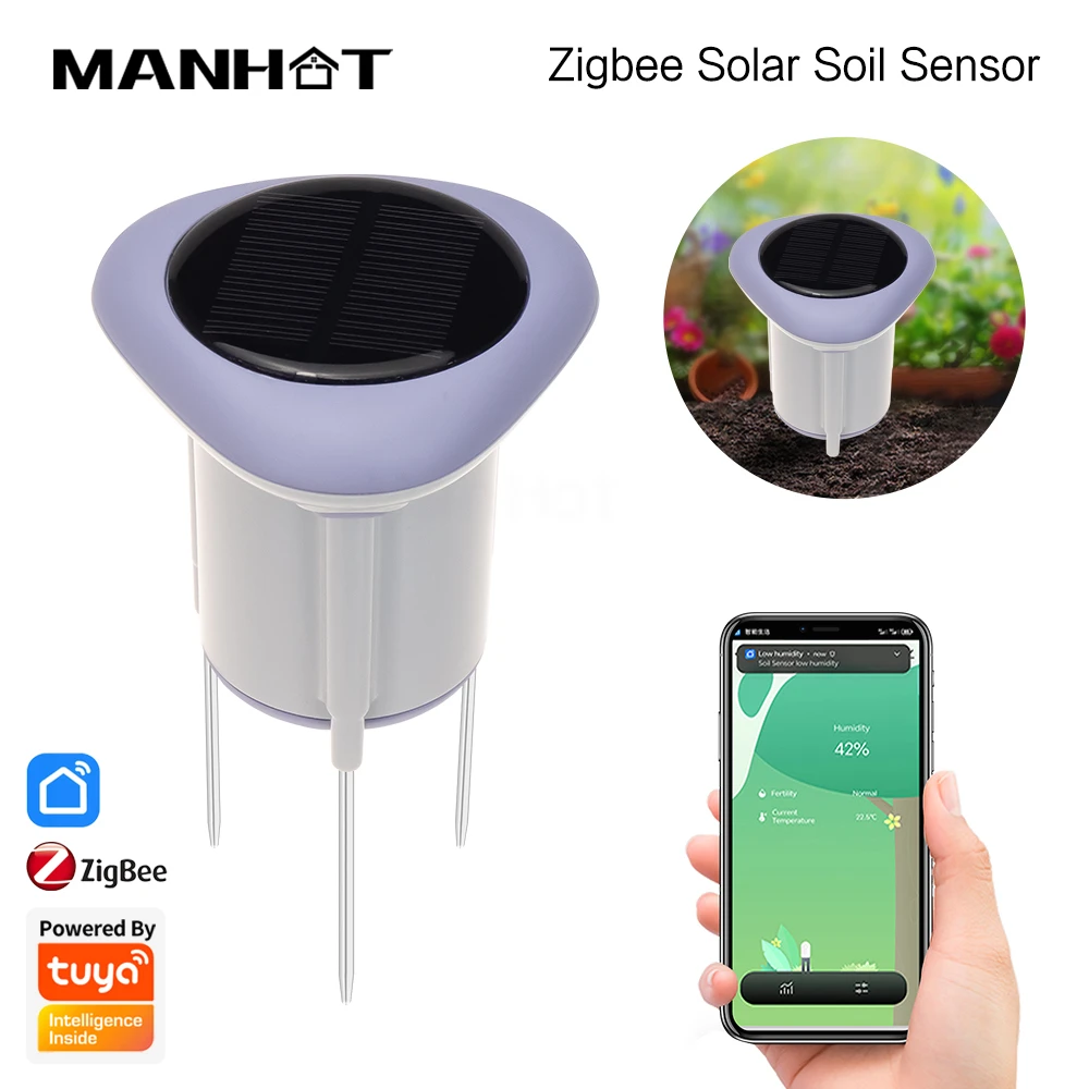 Tuya Smart Zigbee Soil Sensor Temperature and Humidity Soil Soisture Sensor Soil Tester With Solar Panel Charge For Plant Garden