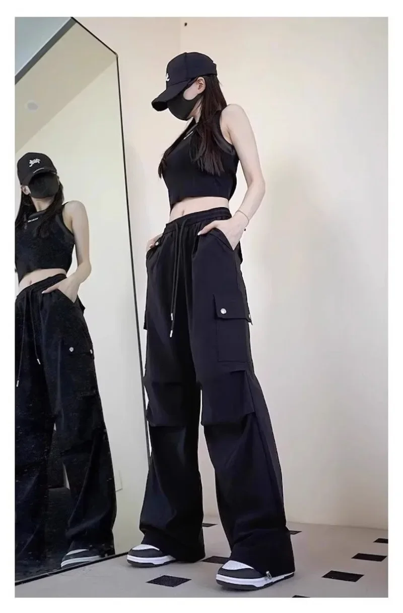 패셔너블한 신상 커플 스포츠 팬츠 하이웨이스트 루즈 와이드 레그 팬츠 개성있는 다기능 하이킹 아메리칸 캐주얼 팬츠