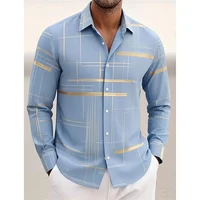 2026 Nueva Camisa Hombre Rejilla Geométrica - Manga Larga y Corta con Botones