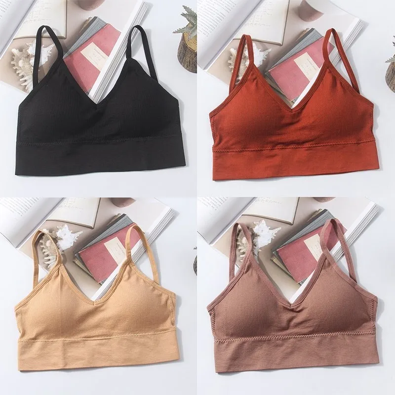 Kit 4 Women Seamless Bra Set, Sexy Beautiful Back Cotton Bra Comfortable Breathable Padded Bra Underwear