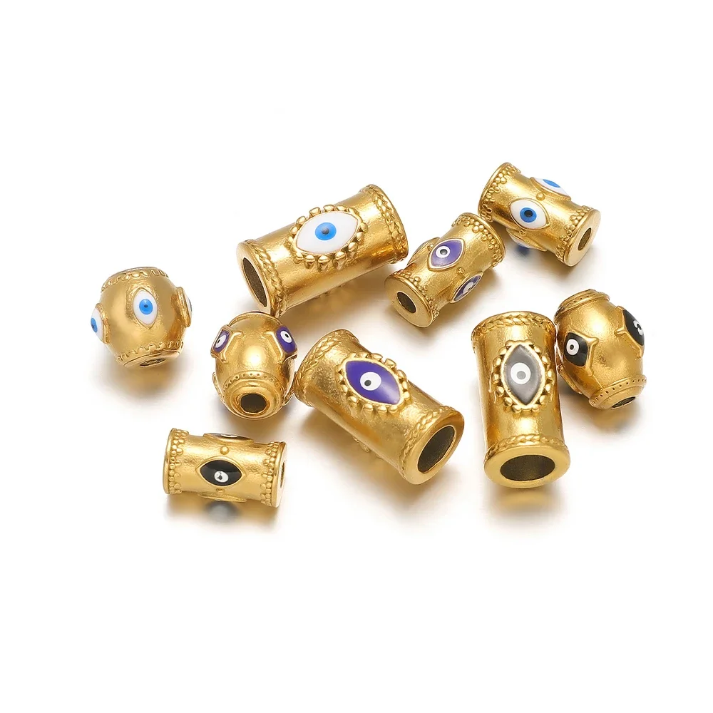 2 Stück Edelstahl Evil Eye Perlen Großes Loch Emaille Spacer Perlen Charm für DIY Schmuckherstellung Armband Halskette Erkenntnisse Bulk