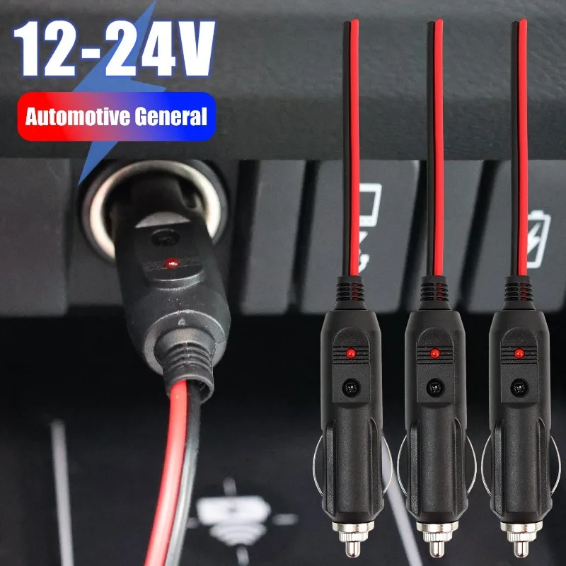 12V-24V 자동차 전기 시가 라이터 플러그 충전기 어댑터 자동차 시가 라이터 플러그 표시등이있는 남성 헤드 1-4pcs