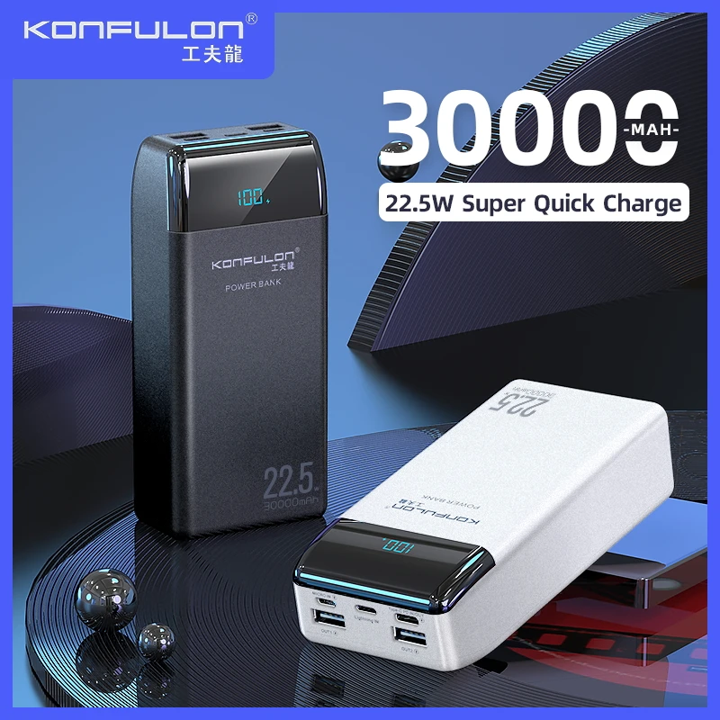 30000mAh Portable Power Bank 22.5W Fast Charge LCD Display Auxiliary  Battery Large Capacity Powerbank for iPhone 13 Xiaomi 12