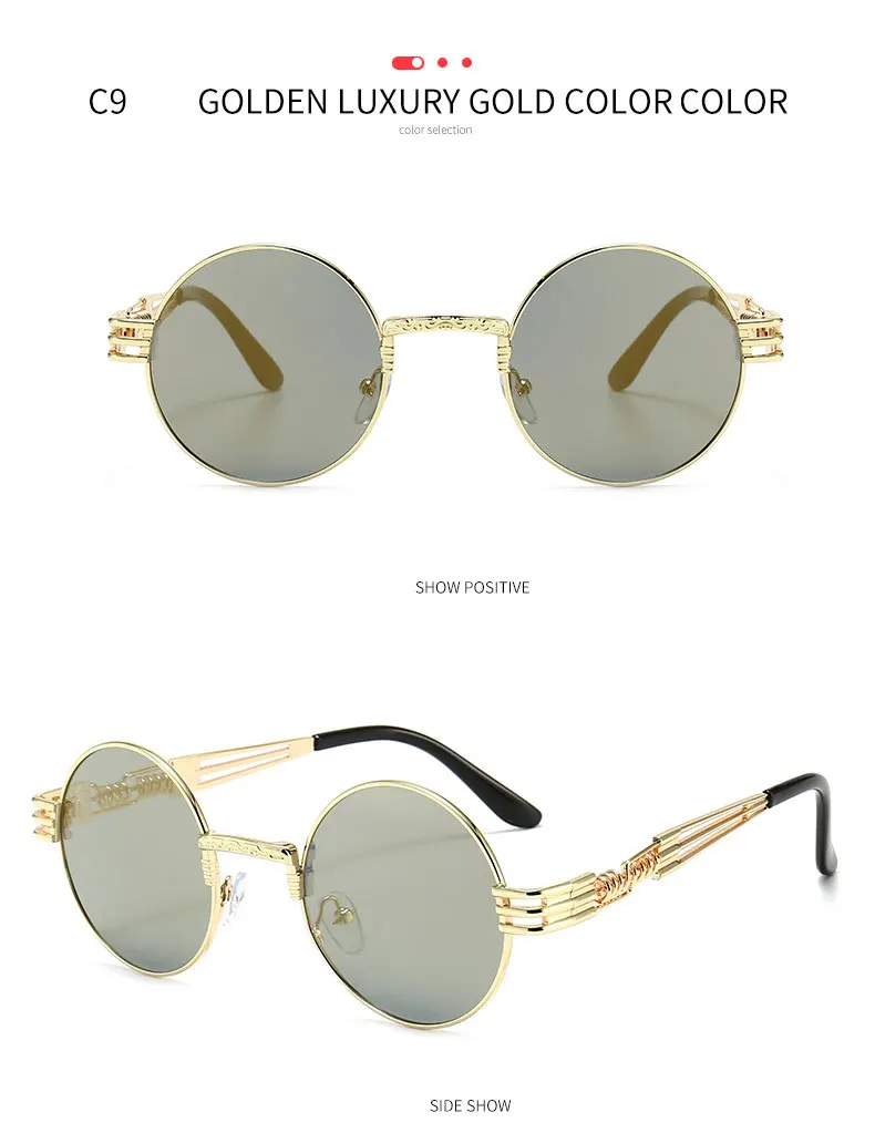 BOYSEEN Punk Stil Metall Sonnenbrille Männer Frauen Runde Vintage Hiphop Sonnenbrille Marke Designer Mode Spiegel Eyegalsses UV400 – Detail 17