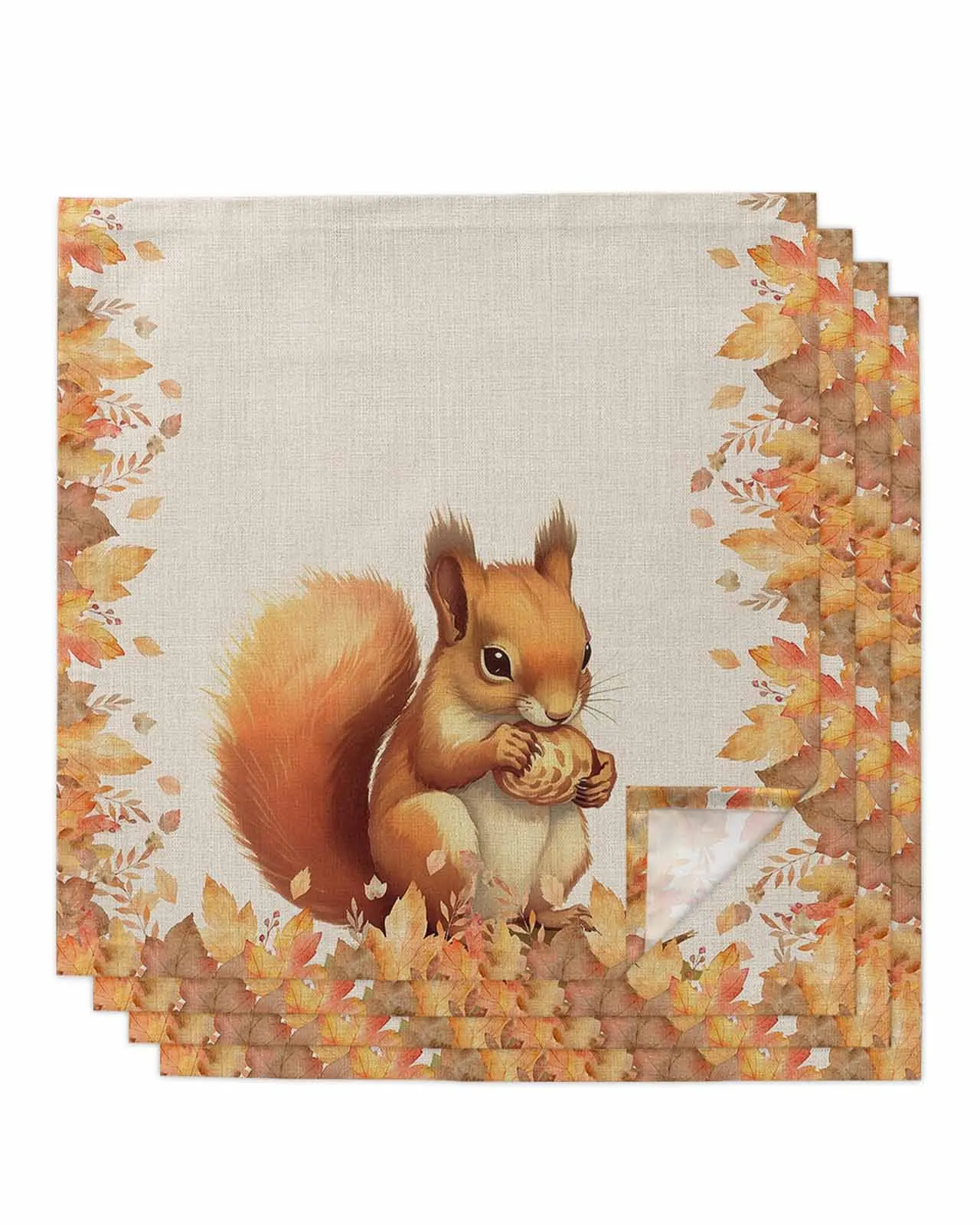 

Thanksgiving Squirrel Maple Leaf Table Napkins Cloth Set Handkerchief Wedding Party Placemat Holiday Banquet Tea Napkins