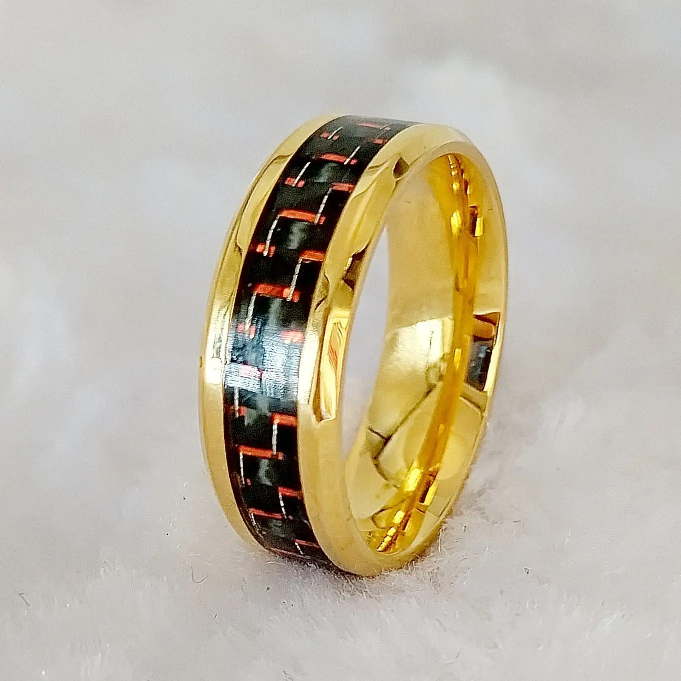

High Quality Men's Wedding Rings For Men Male Boys Fashion Gold Plated Carbon Fiber Resin Stainless Steel Jewelry Finger Ring