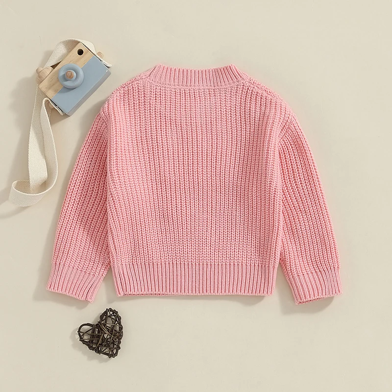 Focus norm 0-3y Herbst Winter Baby Mädchen Pullover 2 Farben Langarm Rundhals ausschnitt Blumen Brief Stickerei Strick Pullover Tops – Detail 6