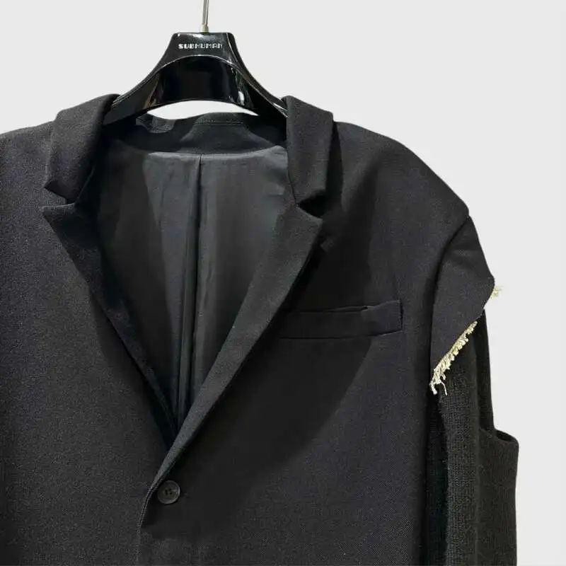 HKSH Spring Autumn New Men Tide Dark RO Style Runway Fringe Windbreaker Long Length Woven Ribbon Design High Sense Jacket HK3746