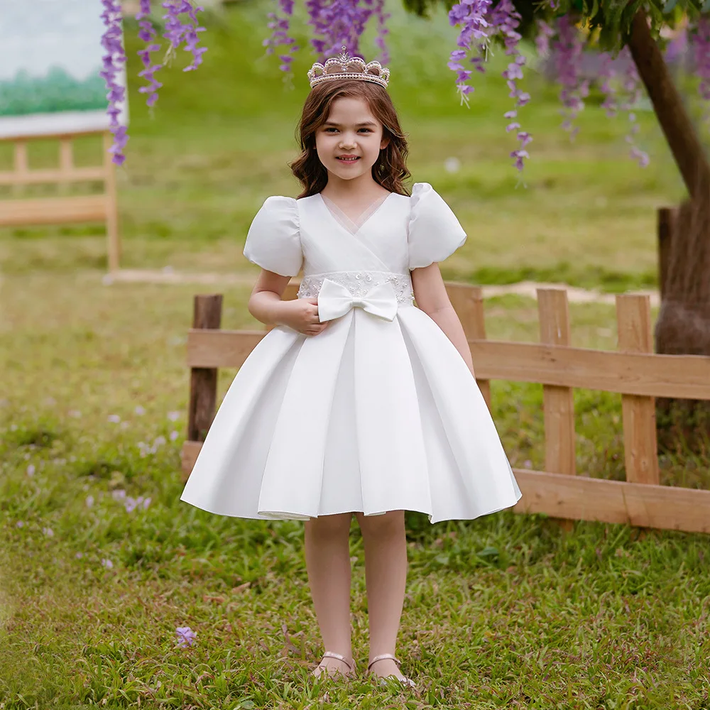 

Toddler Girls 2023 Summer Puffy Sleeves Wedding Party Kids Dresses Princess Dress Children Clothing Vestidos 4-10 Year