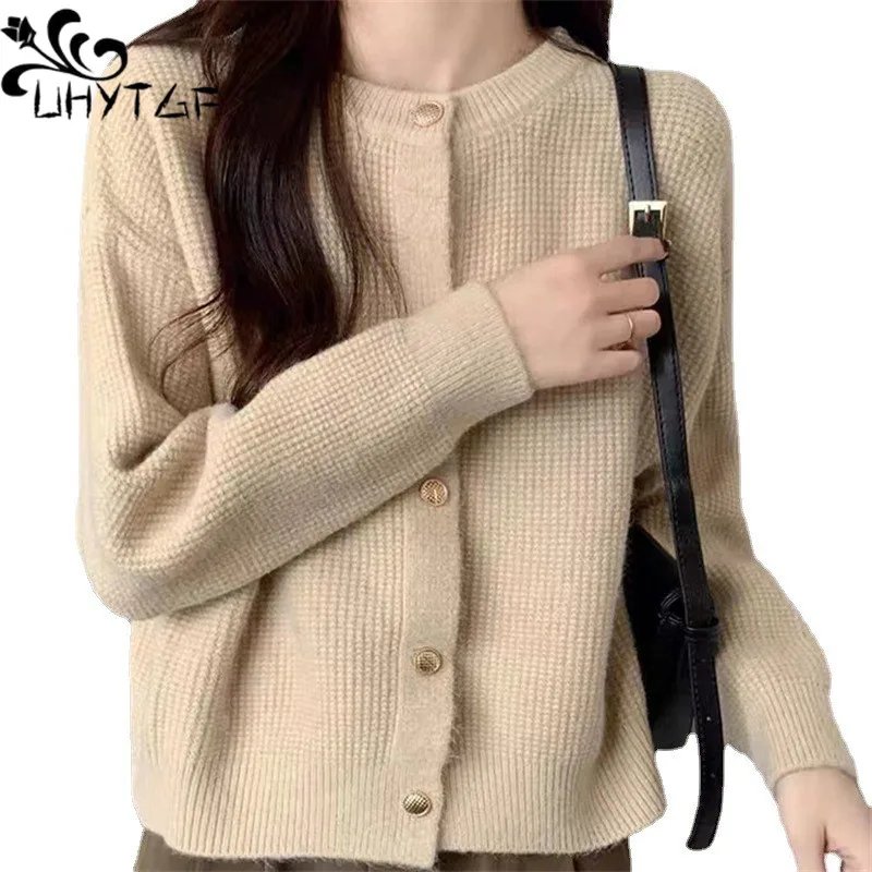 

Осенне-зимний вязаный кардиган, свитер, женский свитер с круглым вырезом и длинным рукавом, женский эластичный облегающий базовый простой кардиган, пальто для женщин 2752