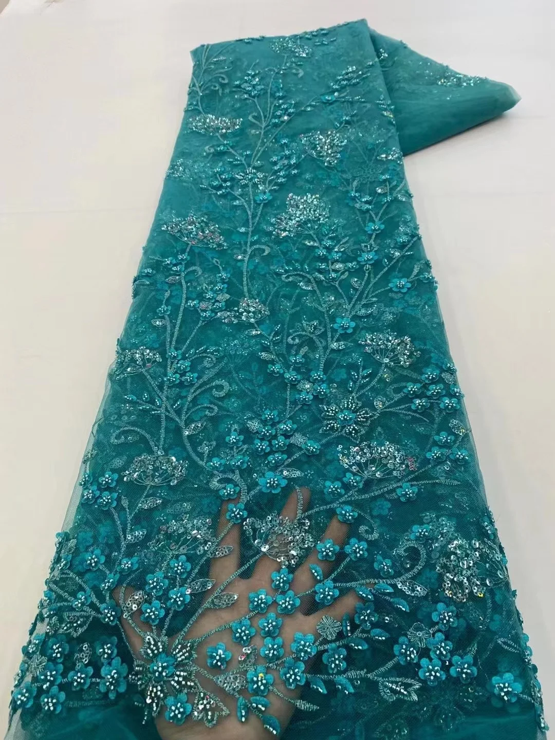 

African Beaded Lace Fabric 2023 High Quality Lace Material Nigerian French Sequins Groom Lace Fabric For Wedding Dress Sewing