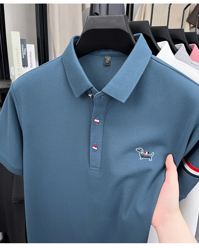 Fashion puppy embroidery men's short sleeve polo shirt luxury brand striped decoration summer breathable business casual T-shirt 14 S4e0e0838d9b4420a9b109a752f7800cet