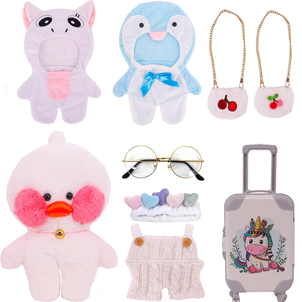 30Cm Lalafanfan Yellow Duck Plush Clothes White Series Kawaii Cute Sweater Glasses Hat Children Girls Gifts DIY Toys plush toy accessories doll clothes