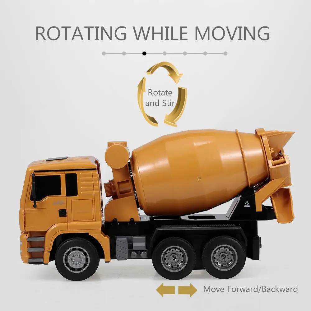 HUINA 1333 1/18 6CH Die-Cast Alloy Remote Control Mixer Engineering Car Toys Static Model Crawler Wheel Kids RC Truck Gift 4
