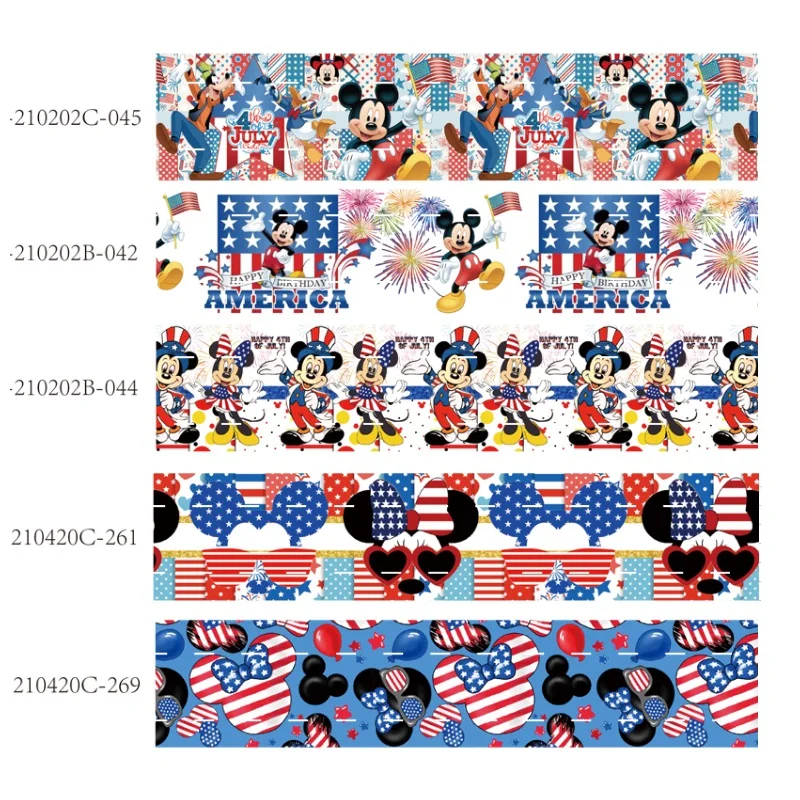 

Disney Mickey Mouse 4th of July Grosgrain Ribbon Printed for Hairbows DIY 10yards Craft Supplies Handmade Materials