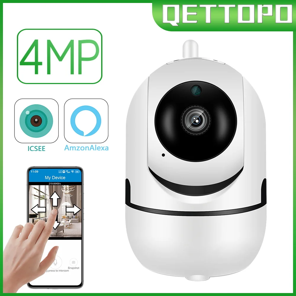 

Qettopo 4MP WiFi IP Camera Baby Monitor Wireless Indoor CCTV Security Camera Auto Tracking Audio Video Surveillance Camera iCsee