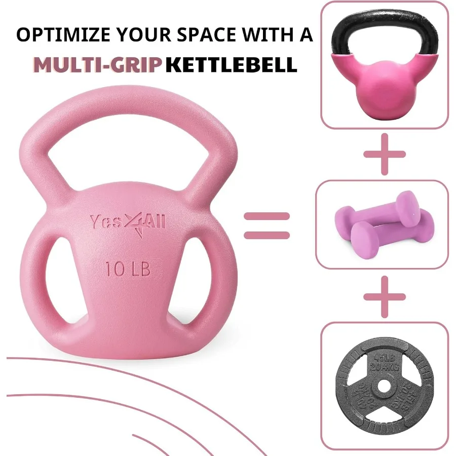 10LB Pink+15LB Green Kettlebell, Strength Training Kettlebells for Women, Wide Multi-grip Textured Handle for Home Gym Exercises
