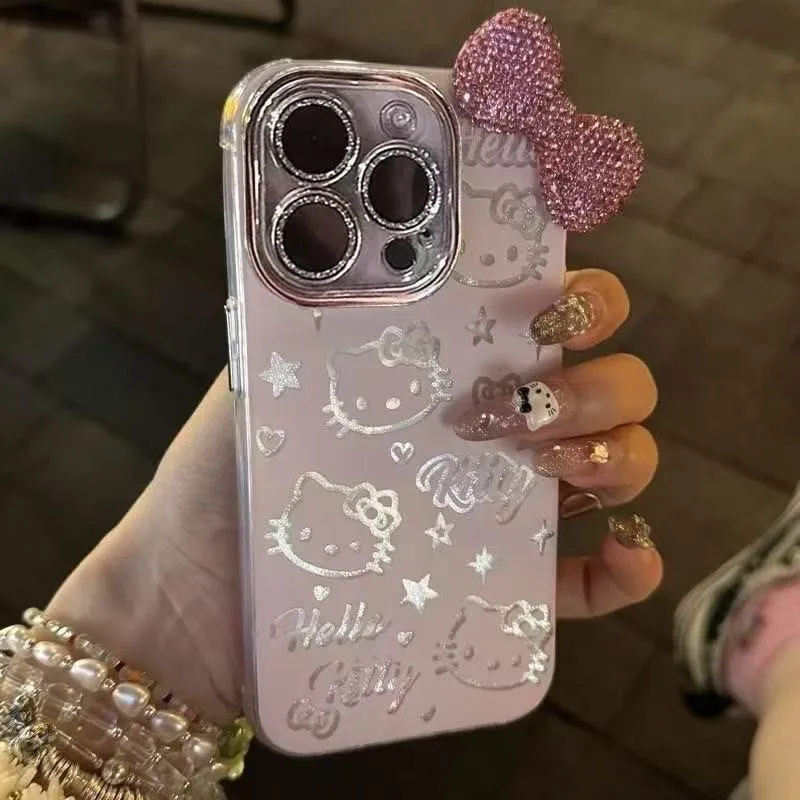 Rhinestone Imitation Feather Sanrio Hello Kitty Case for iPhone 17 16 13 12 11 15 Pro Max 15 14 Plus XS X 16E 17E Silicone Cover 2