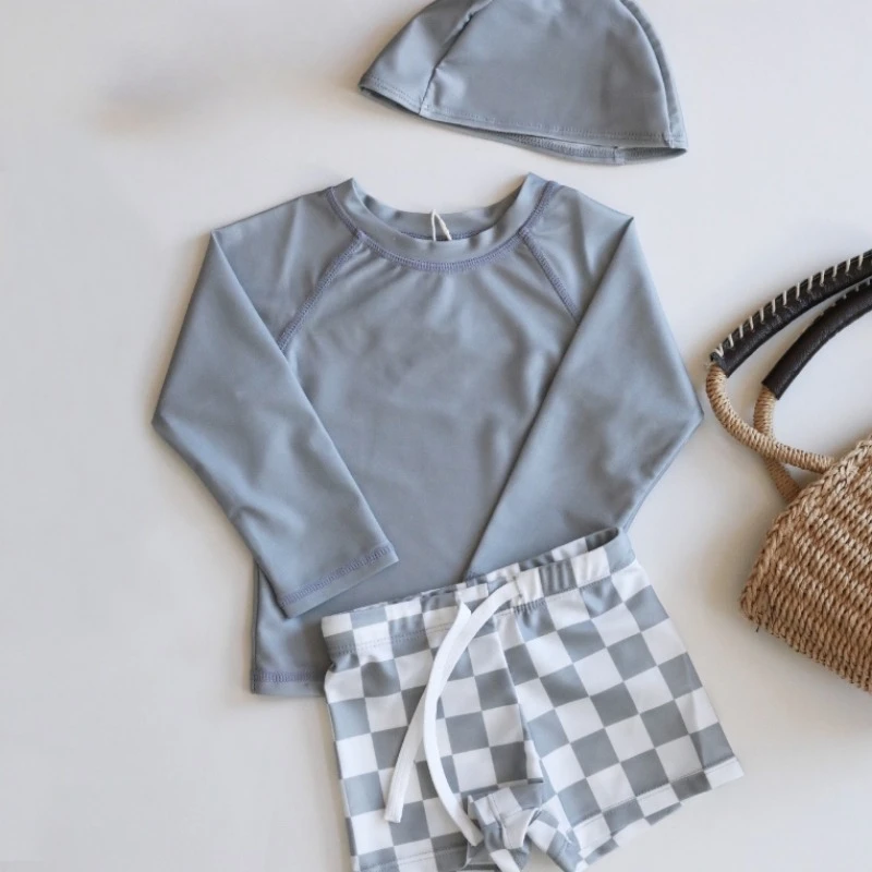 2pcs New Summer Kid Boy Swimming Wear Blue Seagull Beige Sun Swimsuits + Trunks Hot Spring Sunscreen Children Clothes E6779 kids swimsuits,boys swim shorts