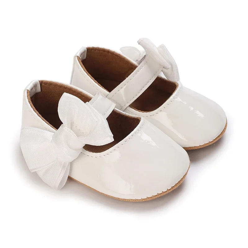 Baby Girls Princess Shoes Newborn Infant Solid Color Bowknot Soft Sole Non-Slip Flats Crib Shoes Toddler First Walkers