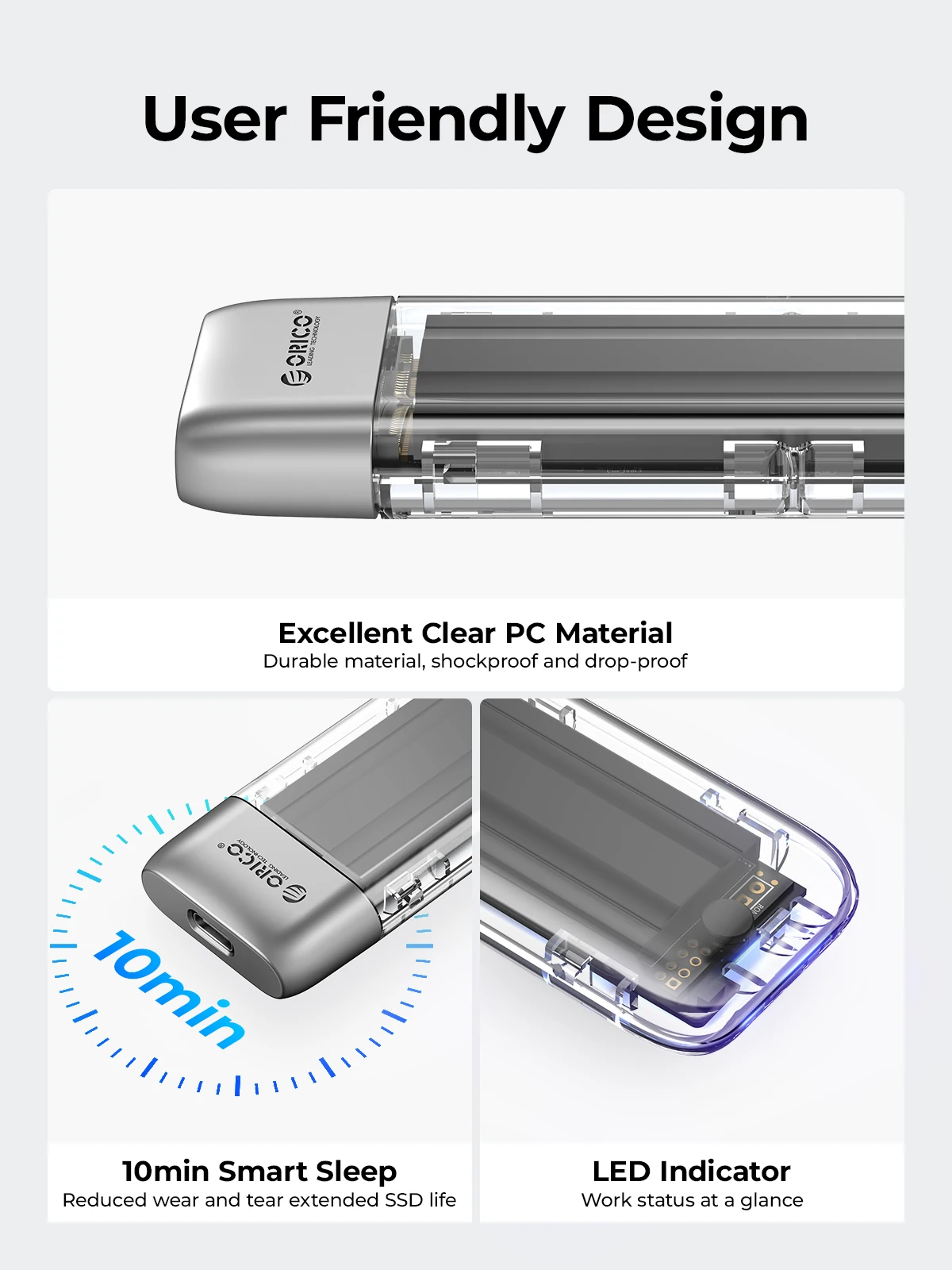 ORICO M.2 SSD Case NVME SATA SSD Enclosure Tool Free 10Gbps M.2 to USB Type C Transparent External Adapter Portable ssd enclosure hard drive enclosure