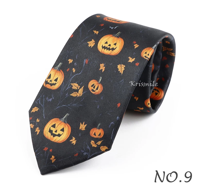 Heißer Verkauf Weihnachten Halloween Krawatte für Männer Neuheit Orange Kürbis Schädel Jack-o'-laterne Halloween Weihnachten Party Zubehör Geschenk – Detail 11