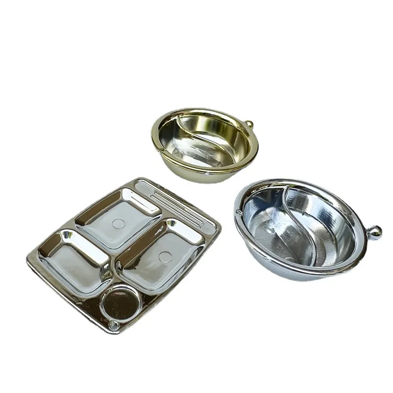 

1: 12 Dollhouse Mini Food and Play Model Scenes of Family Crossing Mandarin Duck Hot Pot Fast Food Plate Set of Three Pieces