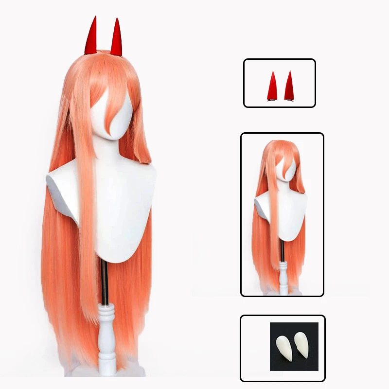 Anime Chainsaw Man Power Wig Cosplay Long Type 2 Color Hair Resistente Al Calore Makima Power Parrucche Puntelli Corna Denti Parrucca Cap