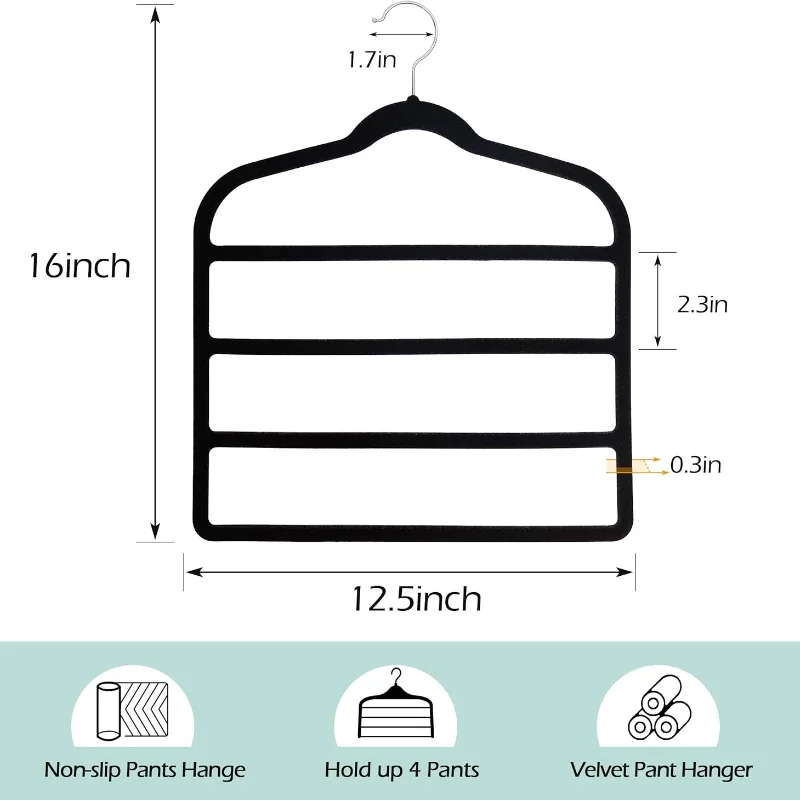 1pc Four Layer Pants Rack Velvet Pants Hanger Saves Space, Anti Slip Pants Hanger Stores and Organizes Jeans, Scarves, and Ties 2