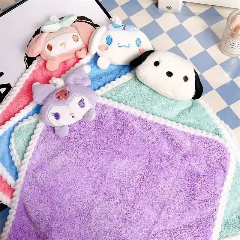 

Kuromi Cinnamoroll Anime Kawaii Sanrio Hand Towel Cute My Melody Plush Doll Hanging Household Kitchen Baby Towel Toys for Girls