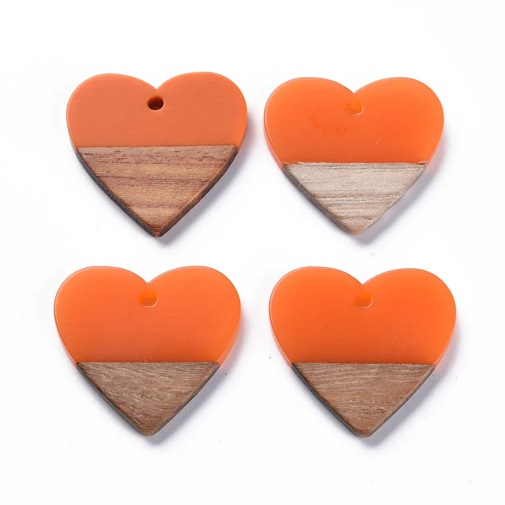 50Pcs Heart Resin Wood Earring Charms Opaque Two Tone Color Pendants for Wooden Earrings Necklace Connectors Jewelry Making DIY