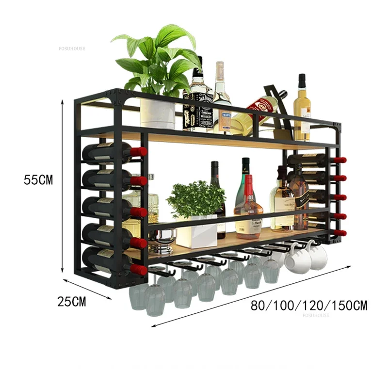 Simple Iron Wine Cabinets Home Wall-mounted Bar Cabinets Rack Creative Restaurant Decoration Wine Glass with Light Bar Furniture