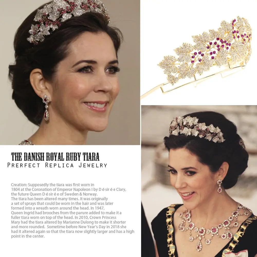 The Danish Royal Ruby Tiara,Spanish Royal Crown Princess Mary Crown,Wedding Silver Hair Jewelry HG129GOL