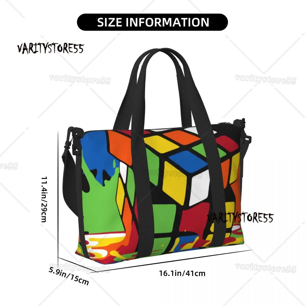 Large Melting Rubiks Cube Tote Bag Women Geometric Math Magic Shoulder Shopping Gym Beach Travel Bag