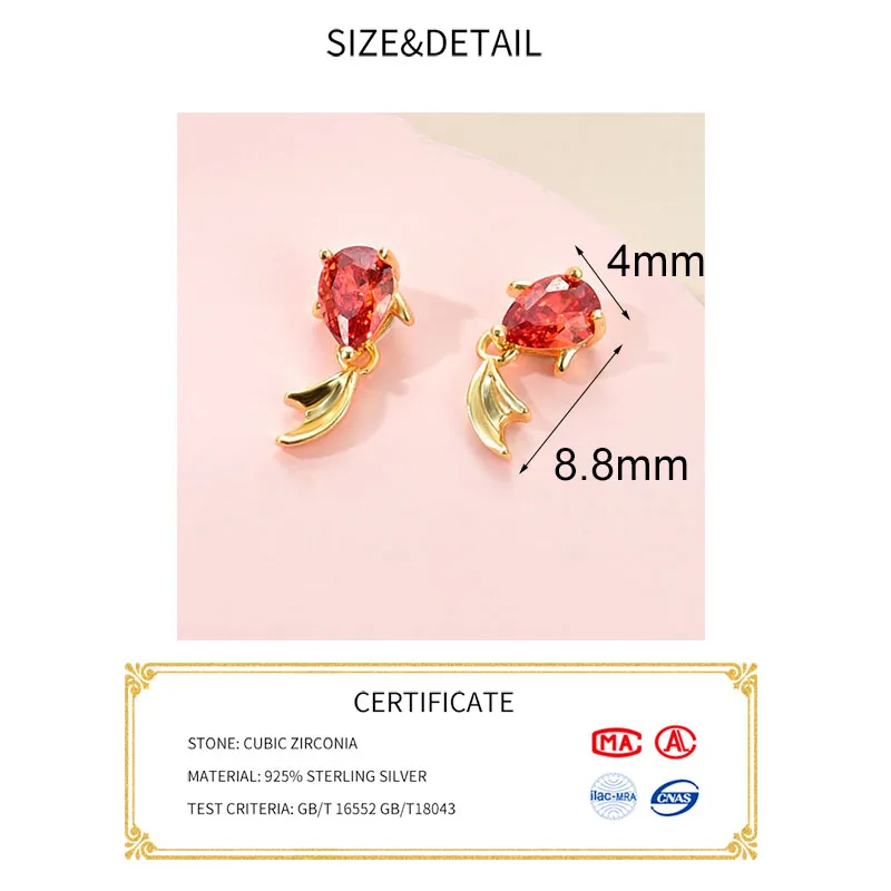 INZATT Real 925 Sterling Silver Zircon Fish Animal Stud Earrings Fine Jewelry Cute Minimalist Accessories For Women