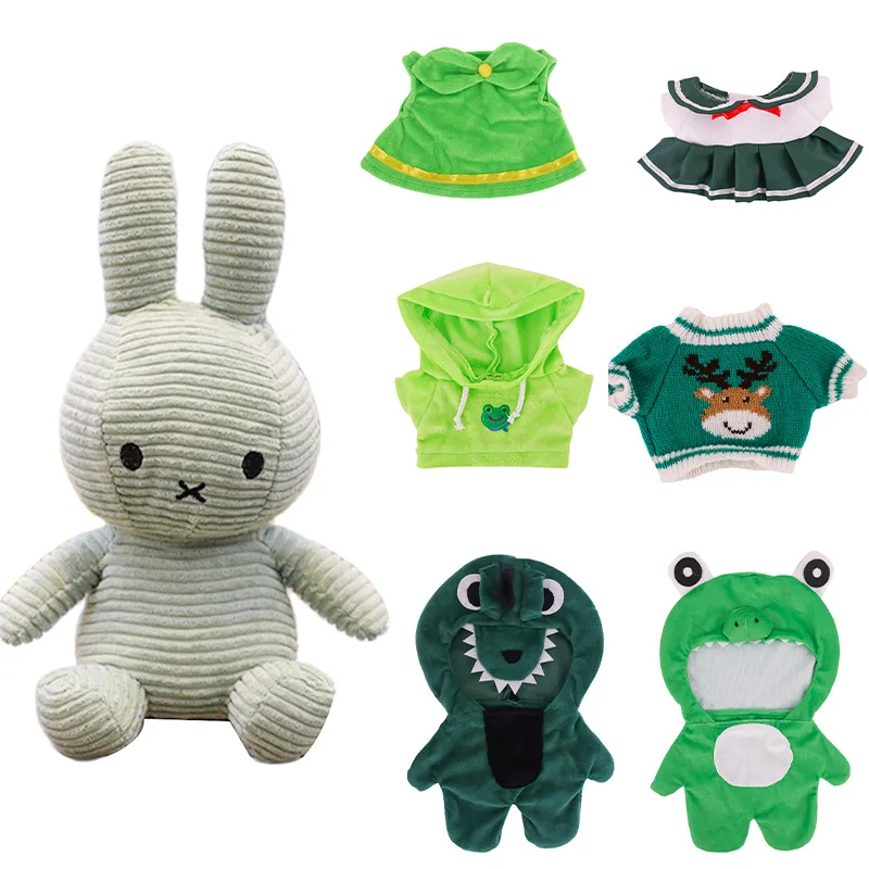 

25Cm Bunny Rabbit Plush Stuffed Animal Clothes Green Series Kawaii Cute Hoodie Sweater Uniforms Frog Headdress Children Gifts