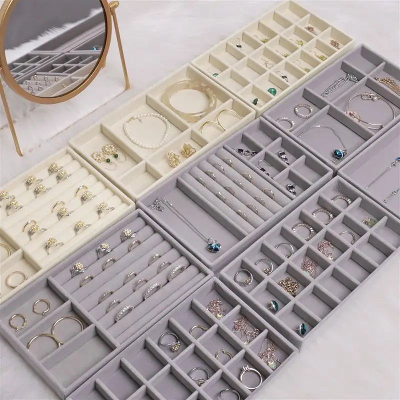 Jewelry Box Velvet Organizer DIY Earring Necklace Ring Jewelry Display Tray Portable Storage Display Case